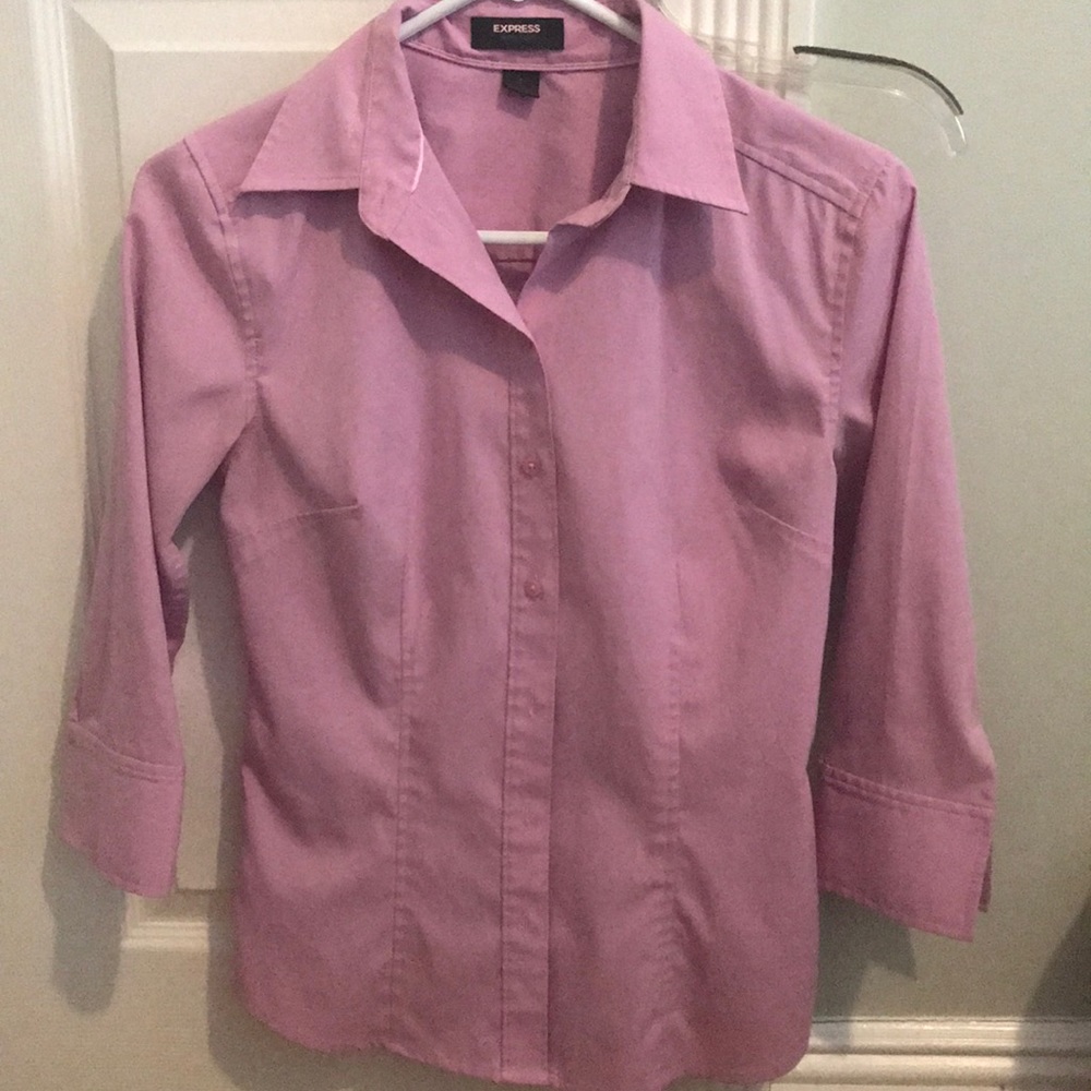 Spring fitted stretch dressshirt flattering Express